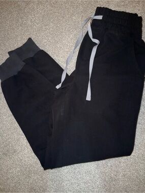 Black Drawstring Jogger Pants with Gray Cuffs